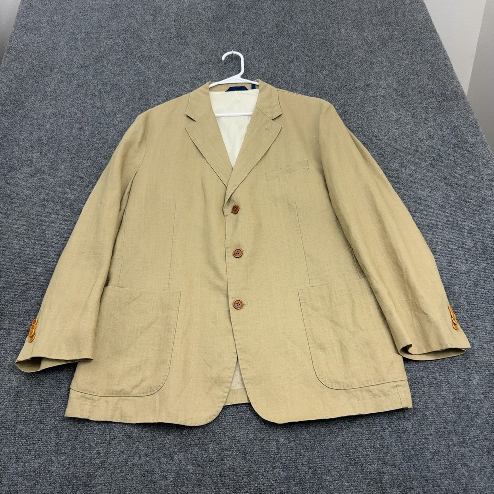 McKenzie Tribe Blazer Mens 44R Tan Linen Stone Washed Three Button Classic Style